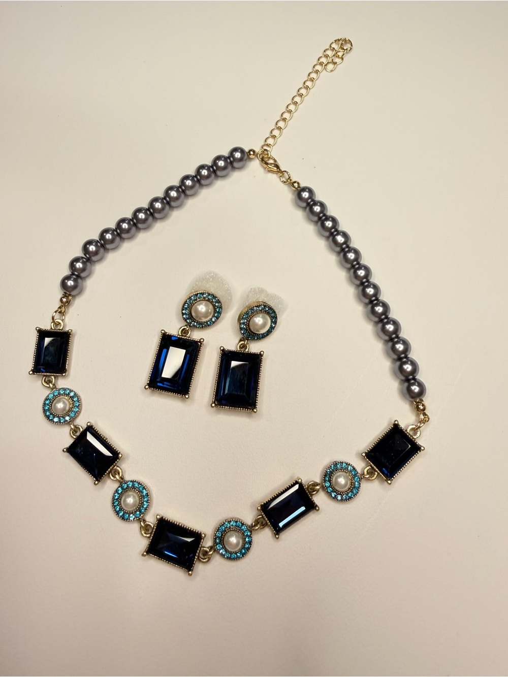 Blue Crystal Pearl Necklace & Earring Set - Picture 13 of 14